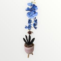Yapay Tek Dal Mavi Orkide (Ayaklı Saksı)