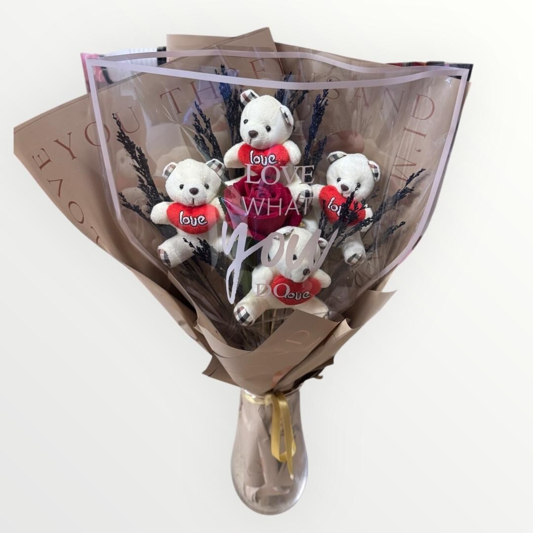 Beyaz Pelüş Ayıcık Buketi