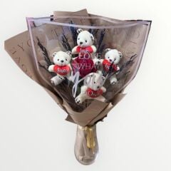 Beyaz Pelüş Ayıcık Buketi