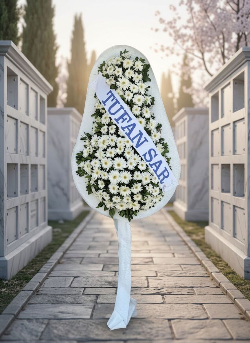 Beyaz Gerbera Ayaklı Çelenk