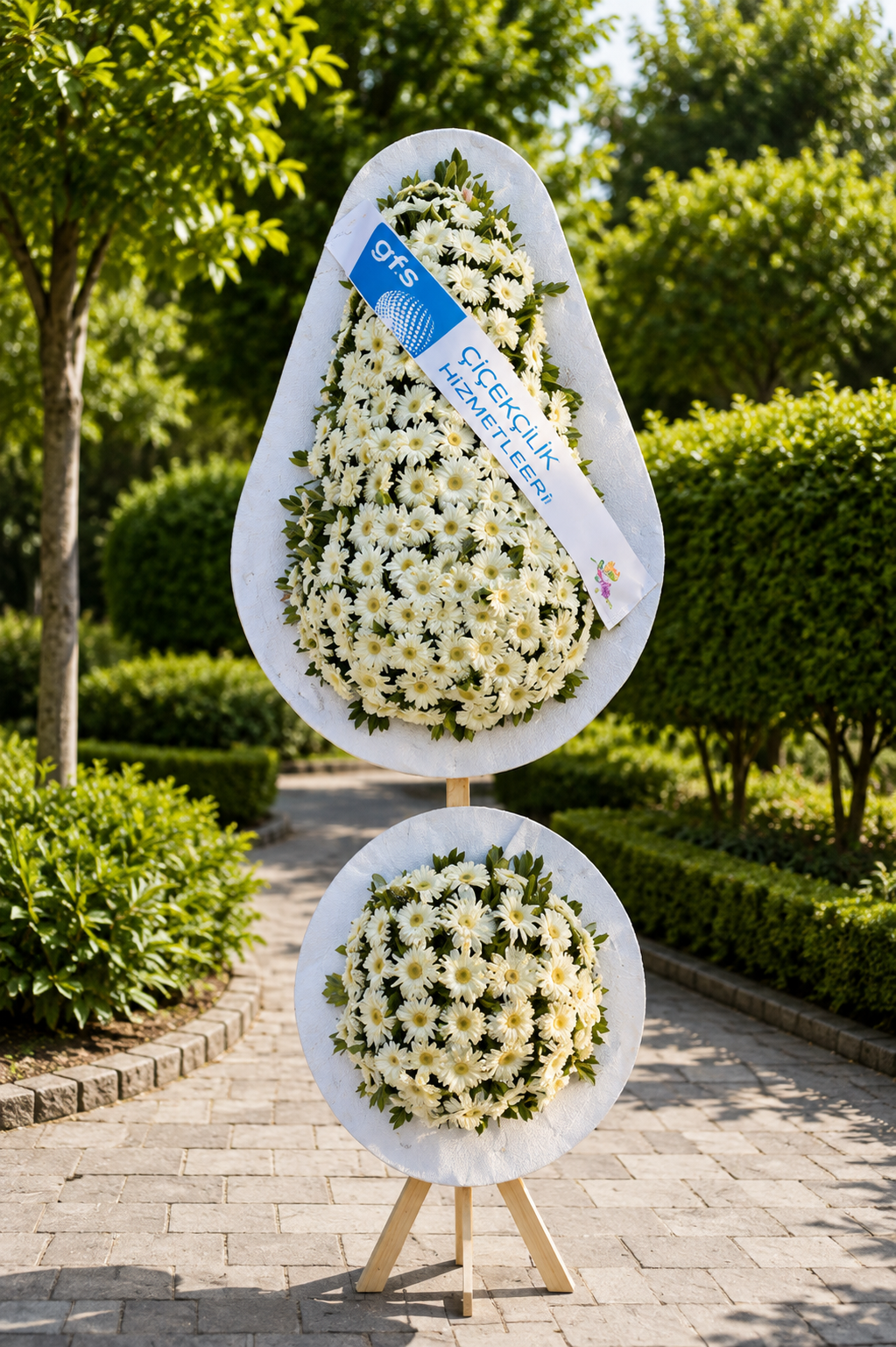 Beyaz Celbera 2 Katlı Ayaklı Çelenk