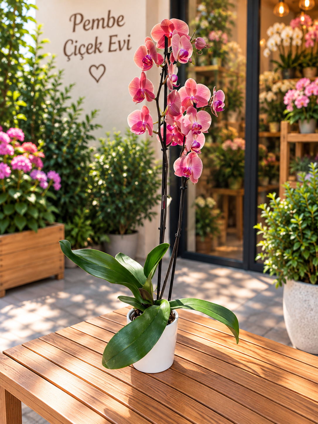 Pembe Phalaenopsis Orkide (Çift Dallı)