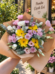 Sarı Gerbera ve Pembe Lisyantus Buketi