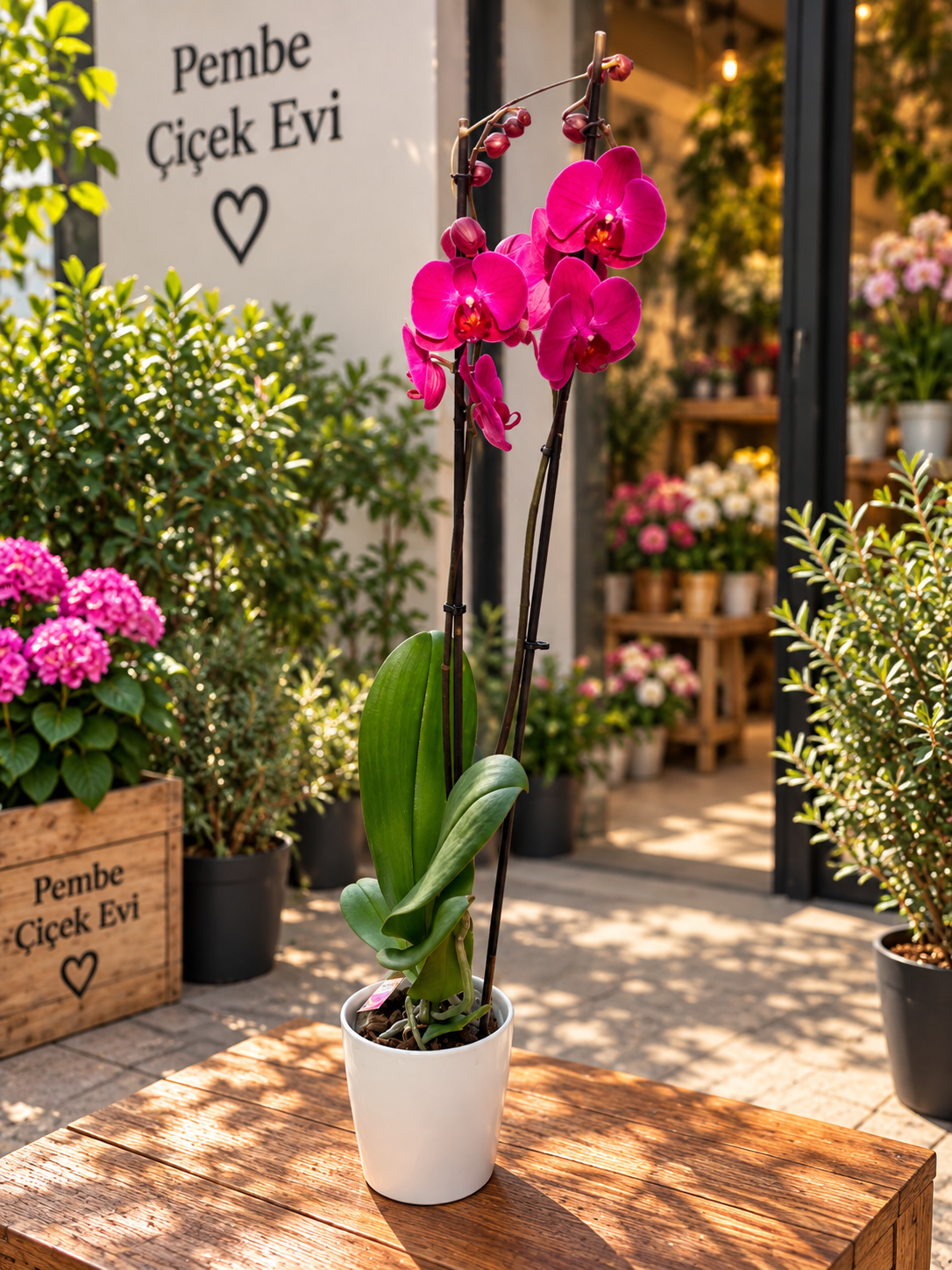 Fuşya Phalaenopsis Orkide (Çift Dallı)